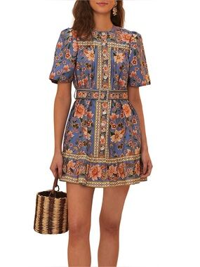 FARM Rio Super Bloom Tapestry Cotton Mini Dress, Size L, NWT 🇧🇷